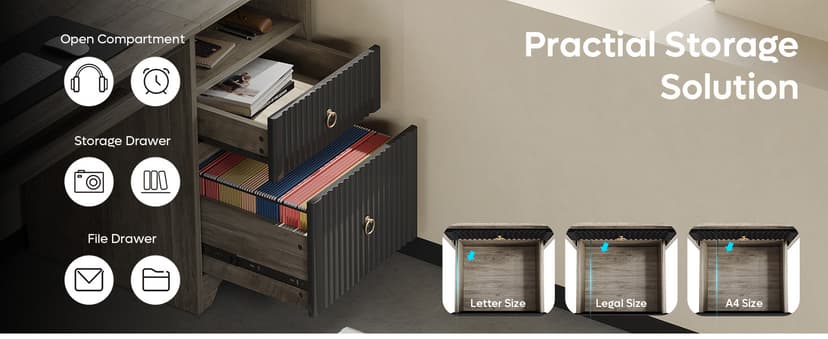 Bestier 55 Inch Computer Desk with Keyboard Tray, Modern Office Desk with Storage, Wood Writing Desk with File Drawer, Fluted Panel & 2 Hooks for Home Office & Studio, Natural Oak