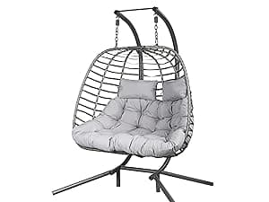 HWB Hanging Egg Chair with Stand, Patio Wicker Hammock Egg Swing Chair with Cushion for Bedroom Garden Indoor Outdoor (Beige)