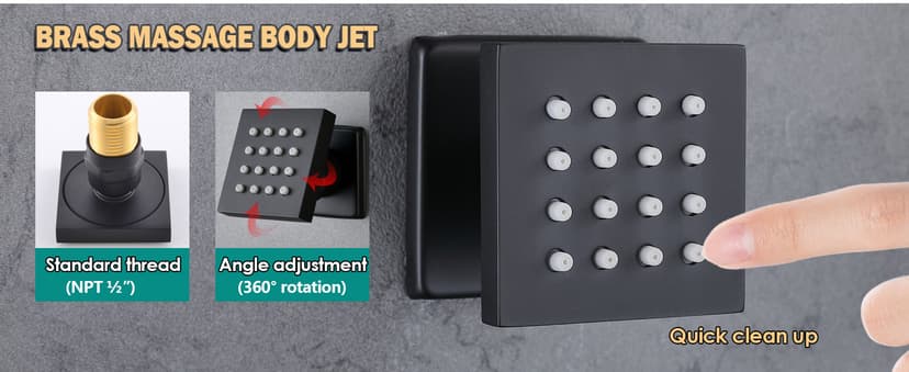 HOMEDEC Luxury Matte Black Shower System, Multi Functions 15.7x31.5inch Mist Rain Shower Head System with Full Body Sprays Jets, Rainfall Ceiling Thermostatic Shower Faucet Set