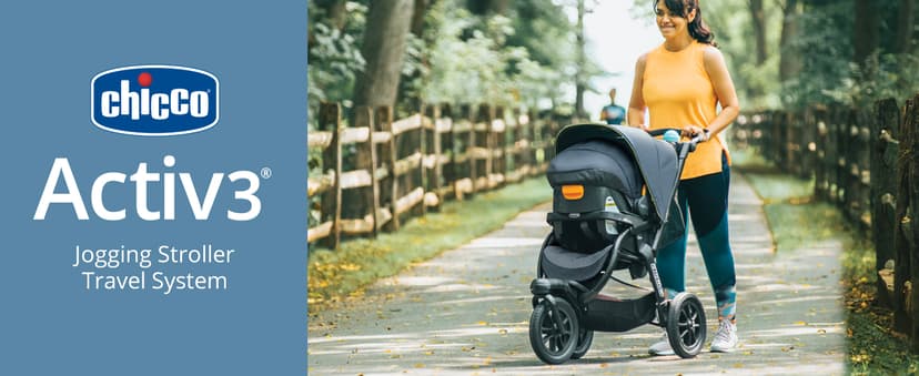 Chicco Activ3 Jogging Stroller Travel System, Includes Chicco KeyFit 30 Infant Car Seat with Base, Lightweight Aluminum Frame, Stroller and Car Seat Combo, Baby Travel Gear | Solar/Grey