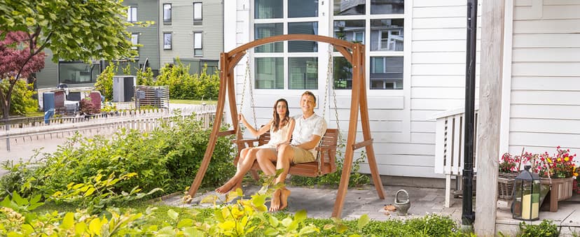 VINGLI Upgraded Patio Wooden Porch Swing for Courtyard & Garden, Heavy Duty 880 LBS Swing Chair Bench with Hanging Chains for Outdoors (Brown, 4 FT)