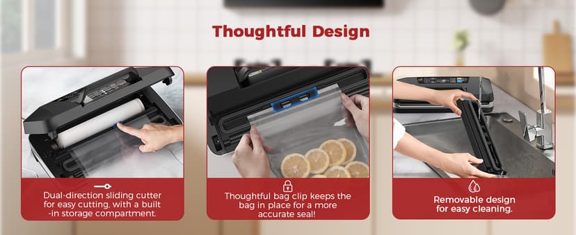 95kpa Vacuum Sealer Machine,Commercial Full Automatic Food Sealer,Powerful Sealing System with Double Heat Seal,Built-in Cutter&Bags Storage,1 Bag Rolls and 10 pcs Pre-cut Bags
