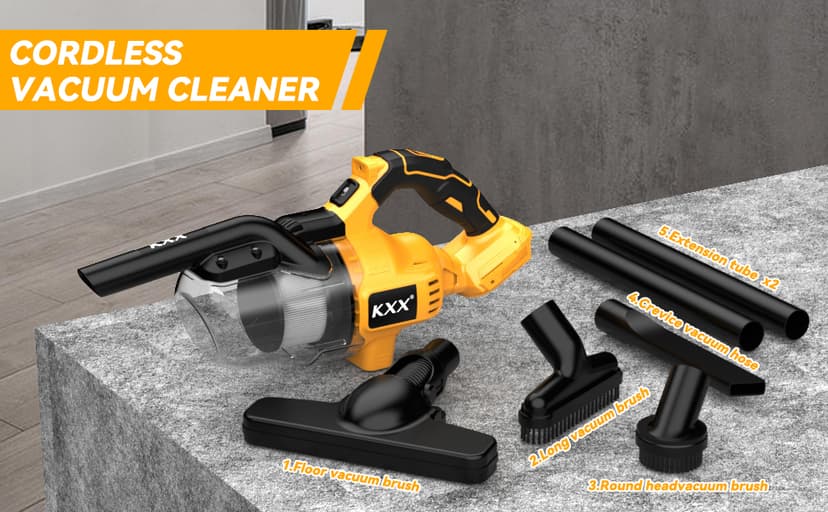Cordless Vacuum for Dewalt 20V Battery, 5 in 1 Handheld Electric Vacuum Cleaner with 500W Powerful Motor, 46 CFM Portable Hand Vacuum with Filtration HEPA for Floor, Carpet, Car (Battery Not Included)