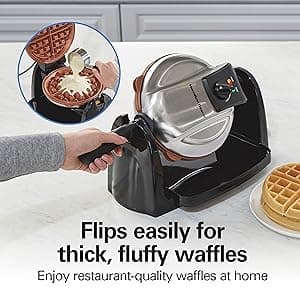 Hamilton Beach Belgian Waffle Maker with Removable PFAS-Free Durathon Nonstick Coated Plates, Easy Flip, Ceramic Grids, Black (26031)