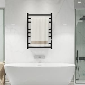 8-Bar Heated Towel Rack - Slim Design, Quick Heating, Adjustable Temperature, 24-Hour Timer - Brushed Stainless Steel - Ideal for Hot Towels in Bathroom