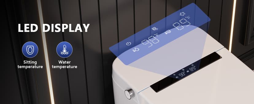 DeerValley Smart Bidet Toilet, One Piece Bidet Toilet for Bathrooms, Toilets with Auto Open/Close Lid, Heated Seat, Warm Dryer, Foot Sensor Operation, Night Light,Tankless Toilets with LED Display