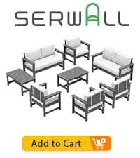 SERWALL Outdoor HDPE Dining Table Set, 7-Piece Outdoor Dining Table Sets with Umbrella Hole Cut-Out Table and 6 Chairs, Gray