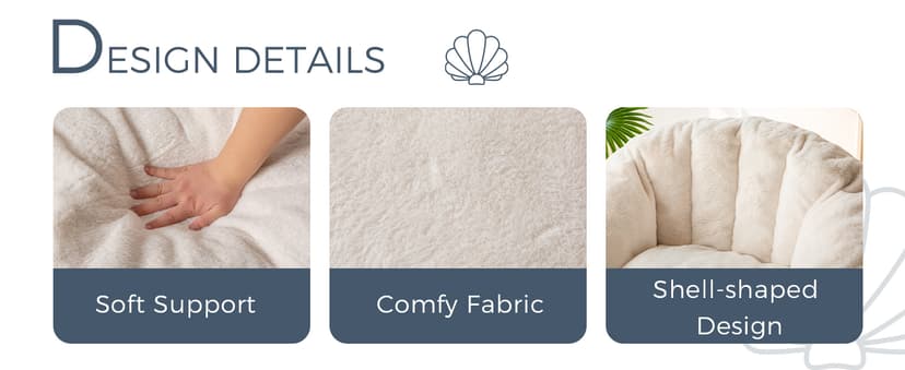 MAXYOYO Giant Bean Bag Chair, Oversized Bean Bag Couch for Adults and Kids, Faux Fur Shell-Shaped Large Chair with Filler, Stuffed Big Accent Sofa Lounge Floor Sofa for Gaming, Reading, Beige