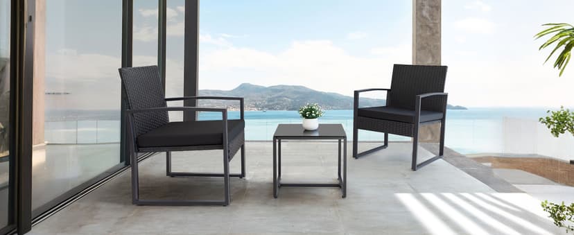 Flamaker 3 Pieces Patio Set Outdoor Wicker Furniture Sets Modern Rattan Chair Conversation Sets with Coffee Table for Yard and Bistro (Black)