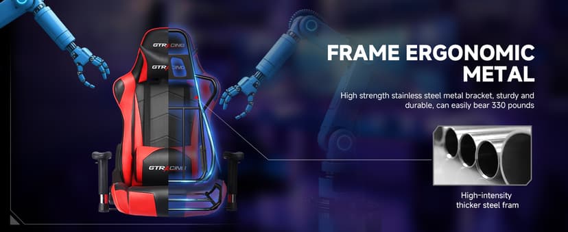 GTRACING Gaming Chair with Reclining Backrest, Adjustable Height and Swivel Base, Ergonomic Computer Chair with Headrest and Lumbar Support (Red)