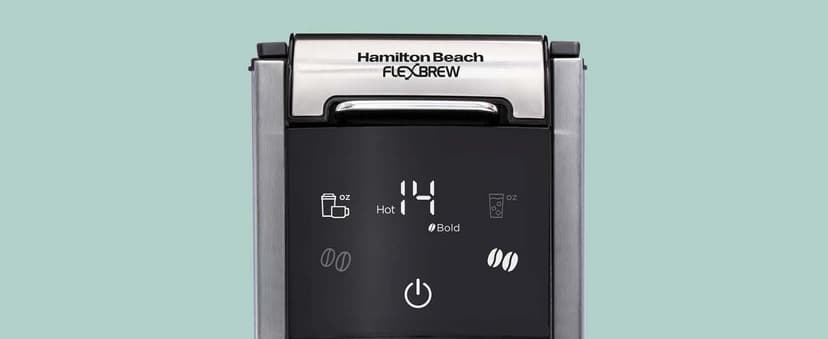 Hamilton Beach FlexBrew Advanced 4-in-1 Single Serve Hot & Iced Coffee Maker with Removable 45 oz. Water Reservoir, Use Pod Packs and Grounds, Fast Brewing, LED Touchscreen, Black (49925)