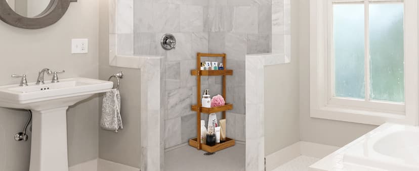 Utoplike Teak Shower Bench Seat with Handles, Portable Wooden Spa Bathing Stool with Storage Towel Shelf, 22" x 13" x 18.6", Perfect for Indoor and Outdoor Use