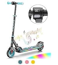 FanttikRide T9 Apex Electric Scooter for Kids 4.3-5.6 ft, 200 W Motor, LED Colorful Lights with Bluetooth Music Speaker, 7/10/12 MPH Digital Display, Adjustable Height, Foldable, Up to 40 mins