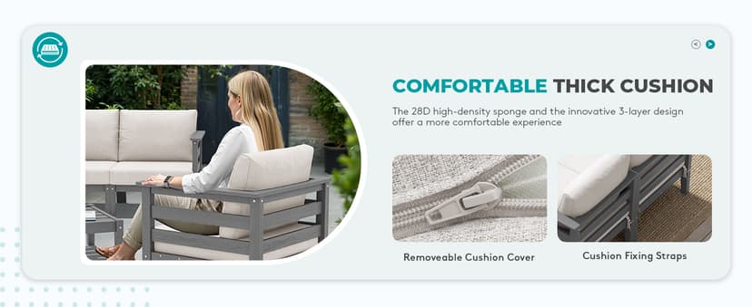 SERWALL HDPE Patio Furniture Set, 10 Pieces Outdoor Sectional Sofa Set, All-Weather Wood-Like Outdoor Sofa Couch with Coffee Table for Deck, Lawn, Grey Frame with Khaki Cushion