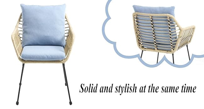3 Pieces Outdoor Bistro Set, Bistro Set Outdoor with Glass Top Table, Patio Wicker Furniture Set 3 Piece, Rattan Conversation Set for Balcony, Lawn, Garden, Backyard, Poolside, Beige