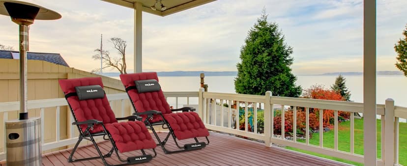 UDPATIO Oversized Zero Gravity Chair 33In XXL Patio Reclining Chair with Cushion, Outdoor Folding Recliner with Pillows|Cup Holder|Foot Rest|Padded Headrest, Black, Support 500LB