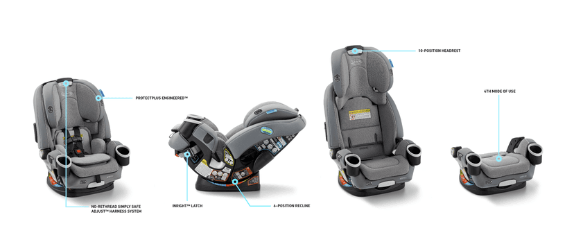 Graco 4Ever DLX 4-in-1 Car Seat, Grey, Infant to Toddler Car Seat, with 10 Years of Use, Rear-facing, Forward-facing and Booster Modes, Safe, Comfortable and Convenient