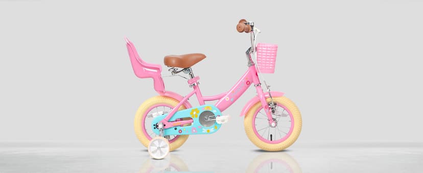 Glerc Maggie Girls Bike, 12-20 Inch Kids Bike for 2-13 Years Old Children, Princess Style Kids Bicycle with Doll-Seat & Basket & Training Wheels, Multiple Colors