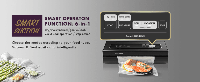 Vacuum Sealer Machine 90Kpa 6-in-1 Compact Food Vacuum Sealing Preservation System with Cutter | 2 Bag Rolls | 5 Pre-cut Bags | Dry&Moist Modes | ETL Listed (Gray)