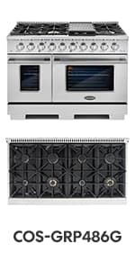 COSMO F965 36 in. Stellar Collection 3.8 cu. ft. Dual Fuel Range, 5 Sealed Burners, 8 Function Convection Oven in Stainless Steel