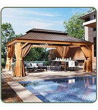 Aoxun 12' x 16' Outdoor Wood Gazebo, Hardtop Gazebo Permanent Wooden Pavilion with Galvanized Steel Gable Roof, for Patio, Garden, Deck, Cedar Wood
