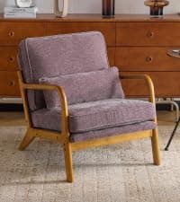 Karl home Accent Chair Mid-Century Modern Chair with Pillow Linen Fabric Upholstered Lounge Arm Chair with Solid Wood Frame & Soft Cushion for Living Room, Bedroom, Balcony, Beige