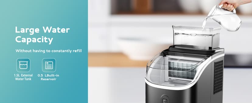 EUHOMY Ice Cube Maker Machine Countertop with External Water Tank, 34Lbs, 16Pcs Ready in 13 Mins, 2 Ways to Add Water, Auto-Cleaning, with Ice Scoop & Basket, for Home/Kitchen/Office/Bar (Black)