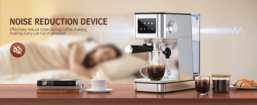 Espresso Machine with Milk Frother, 20 Bar Compact Espresso Maker with Touch Screen & 57.5oz Removable Water Tank for Home, Stainless Steel Coffee Machine for Cappuccino, Latte, Silver(updated)