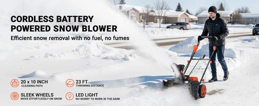 VOLTASK 48V Cordless Snow Blower, 48-Volt | 20-Inch Brushless Electric Snow Blower Cordless, Battery Snow Blower with Directional Plate & LED Lights (2 * 24V Battery & Dual Quick Charger Included)