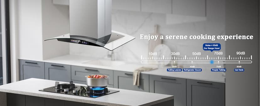 Island Range Hood 30 Inch 700 CFM Ceiling Mount Kitchen Vent Hood Tempered Glass with Color Gesture Sensing & Touch Control, 3 Speed Fan, 4 LED Lights, Permanent Filters