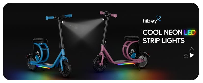 Hiboy JoyHaul Electric Scooter for Kids, Ages 4-10 – LED Neon Lights, 100W Brushless Motor, 56.16Wh Battery, Under-Seat Storage & Safety Brake