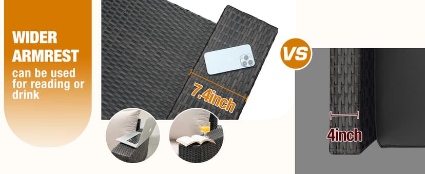 5 Pieces Patio Furniture Set All-Weather Outdoor Wicker Sectional Conversation Sofa Rattan Patio Seating Sofa with Cushion and Glass Table and Ottoman for Porch,Beige