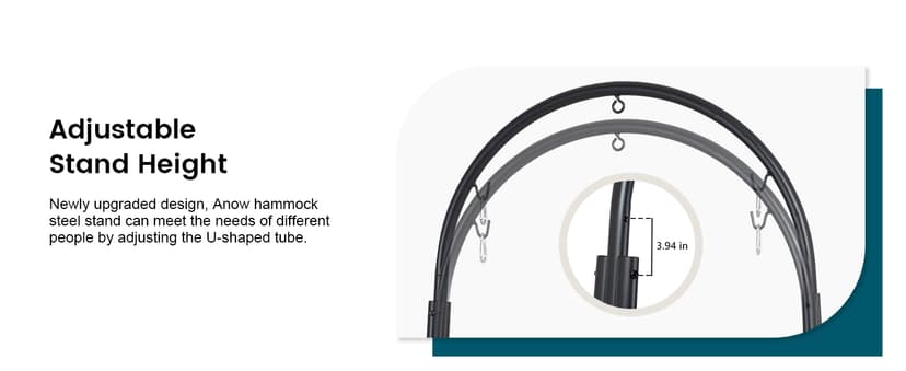 ANOW Adjustable Hammock Chair Swing Stand Only, Heavy Duty Hanging Chair Stand with Safety Hooks for Indoors Outdoors, Max 400 Lbs, Plus Size Version, Black
