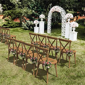 VINGLI Plastic Outdoor Dining Chairs Set of 6, Stackable Patio Farmhouse Brown Dining Chairs with X Back, Waterproof Kitchen & Dining Room Chairs for Indoor-Outdoor, Capacity 400 lbs