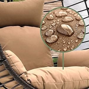 SereneLife Hanging Wicker Egg Swing Chair with Cushions & Stand – Brown Rattan Outdoor/Indoor Chair with 66 lb Capacity, Powder-Coated Steel Frame, Washable Weather-Resistant Cushions