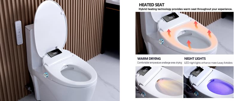 Upgrade Smart Bidet Toilet Seat Elongated, Electronic Heated Bidet with Adjustable Warm Air Dryer, Unlimited Warm Water, Night Light, Slow Closed Toilet Seat & Lid, Remote Control