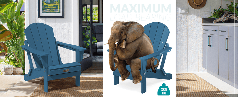 SERWALL Foldable Adirondack Chair Set of 4 for Patio Garden Outdoors Fire Pit-Ocean Blue