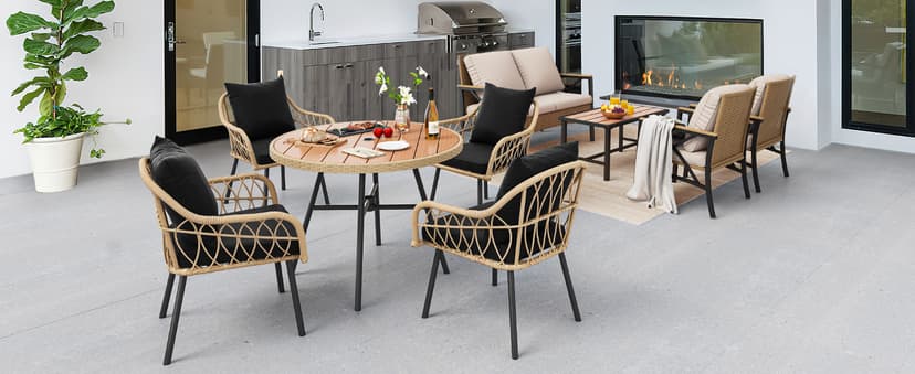 YITAHOME Patio Chairs Set of 4, Outdoor Patio Furniture Dining Chairs, All-Weather Rattan Conversation Chairs with Soft Cushions for Backyard Deck (Light Brown+Black)