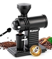 Huanyu Commercial Coffee Grinder Variable Speed Time Based Dosing Flat Burr Knob Control Professional Grinder with 8 Stepless Grinding Settings