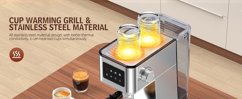 Espresso Machine with Milk Frother, 20 Bar Compact Espresso Maker with Touch Screen & 57.5oz Removable Water Tank for Home, Stainless Steel Coffee Machine for Cappuccino, Latte, Silver(updated)