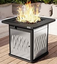 EAST OAK 28'' Propane Fire Pit Table, 50,000 BTU Steel Gas FirePit for Outdoor, Outside Patio Deck and Garden, CSA Certified Fire Table with Magnetic Lid, Cover-Storage Basket and Lava Rock , Black