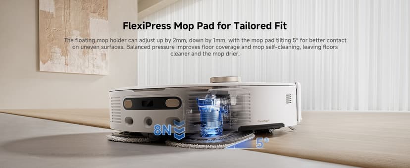 Mova V50 Ultra Complete Robot Vacuum and Mop Self-Cleaning, 24,000 Pa Suction, Liftable Navigation with Obstacle Overcoming and Warm Water Mopping with DuoSolution System Designed for Pets, White