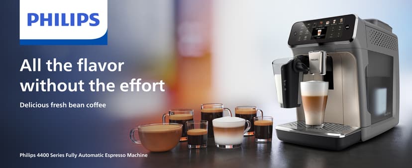 Philips 4400 Series Fully Automatic Espresso Machine – 12 Hot & Iced Coffees, Quick-to-Clean LatteGo Milk System, SilentBrew, QuickStart, Ceramic Grinder, Black Chrome (EP4444/90)