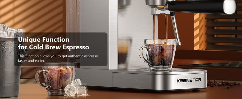 KEENSTAR 20Bar Espresso Machine with Rapid Cold Brew, Hot & Iced Coffee Machine, Espresso Maker with Milk Frother Steam Wand, Touch Screen with 40oz Water Tank for Latte, Cappuccino, Gift