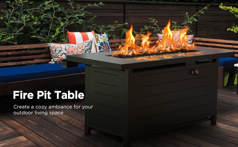 Ciays 42 Inch Gas Fire Pit Table, 60,000 BTU Propane Pits for Outside with Steel Lid and Lava Rock, 2 in 1 Firepit Table Gatherings Parties on Patio Deck Garden Backyard, Black