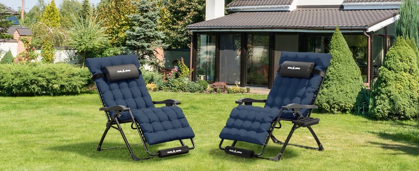 UDPATIO Oversized Zero Gravity Chair 33In XXL Patio Reclining Chair with Cushion, Outdoor Folding Recliner with Pillows|Cup Holder|Foot Rest|Padded Headrest, Black, Support 500LB