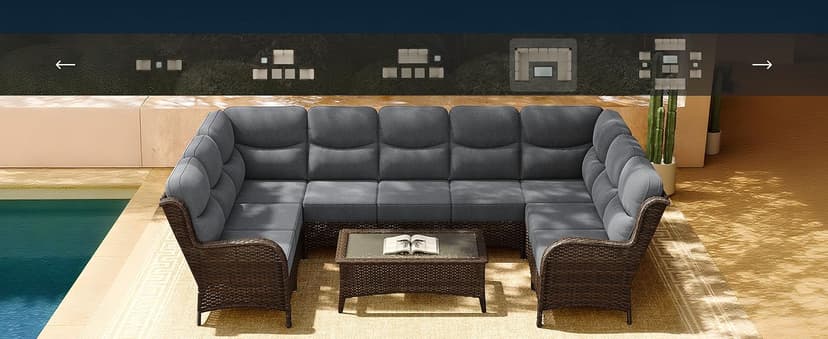 HILLGA Luxury Patio Furniture Set with 6-inch Thick Cushion, Outdoor Couch and High Back Swivel Rocker Patio Chairs, 7PCS Wicker Conversation Set for Deck Yard and Poolside, Blue (V2)