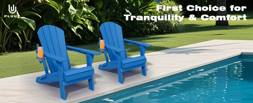 Folding Adirondack Chair Set of 8, HDPE All-Weather Patio Chairs for Outdoor, Patio, Lawn, Garden, Backyard Deck, Fire Pit - Black