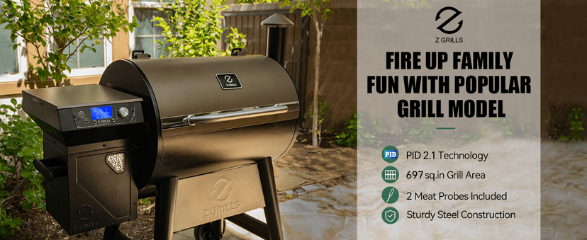 Z GRILLS Wood Pellet Grill Smoker with PID 2.1 Controller, 704 Cooking Area, Meat Probes, Rain Cover for Outdoor BBQ, 7002C