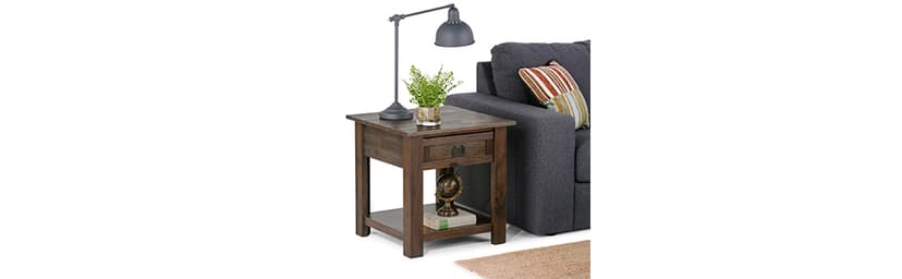 SIMPLIHOME Monroe SOLID ACACIA WOOD 22 inch Wide Square Rustic End Side Table in Distressed Charcoal Brown for the Living Room and Bedroom